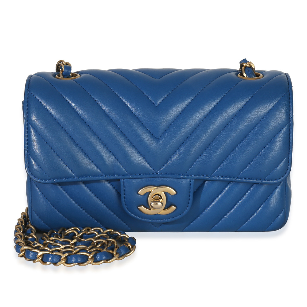Chanel Blue Lambskin Chevron Mini Rectangular Flap Bag